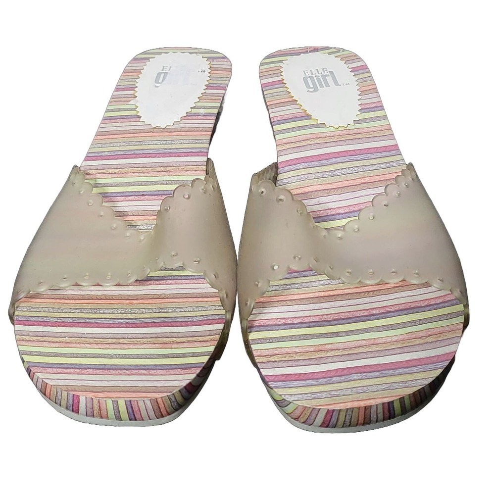 Elle Girl Chunky Clear Strap Slip On Sandals 8.5 Slides Y2k McBling Coquette